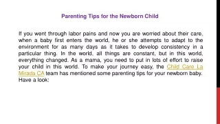 Parenting Tips for the Newborn Child