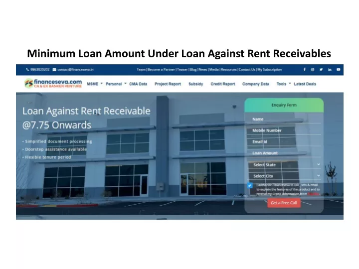minimum loan amount under loan against rent receivables