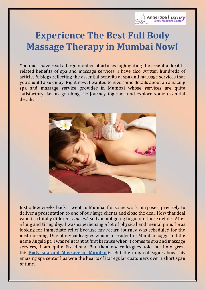 experience the best full body massage therapy