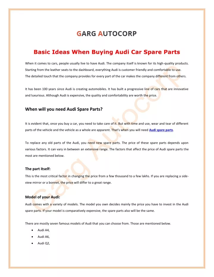 basic ideas when buying audi car spare parts