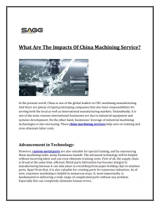 What Are The Impacts Of China Machining Service