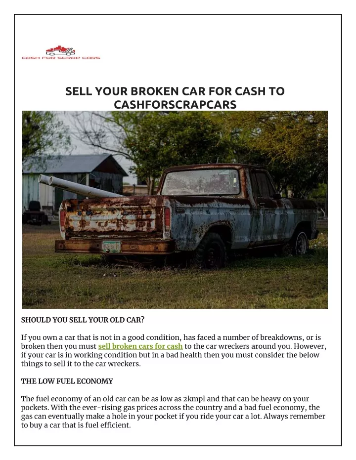 sell your broken car for cash to cashforscrapcars