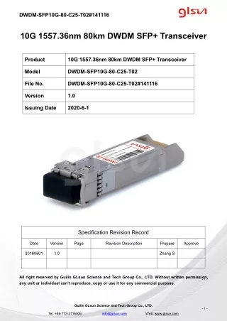 10G 1557.36nm 80km DWDM SFP  Transceiver