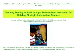 PDF [Download] Teaching Reading in Small Groups Differentiated Instruction for Building Strategic  Independent Readers '