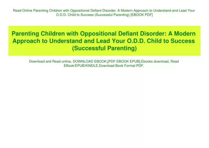 PPT - Read Online Parenting Children with Oppositional Defiant Disorder ...