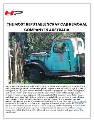 THE MOST REPUTABLE SCRAP CAR REMOVAL COMPANY IN AUSTRALIA
