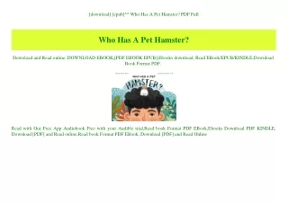 [download] [epub]^^ Who Has A Pet Hamster PDF Full