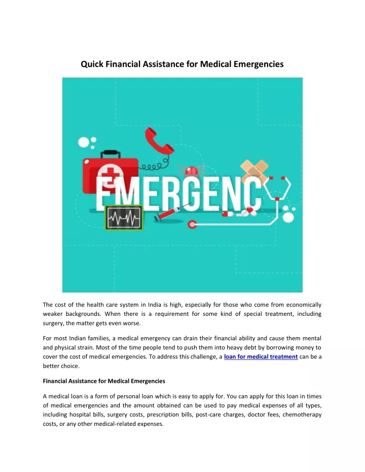 quick financial assistance for medical emergencies