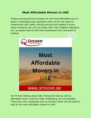 Most Affordable Movers in UAE