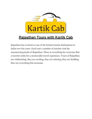 Rajasthan Tours with Kartik Cab