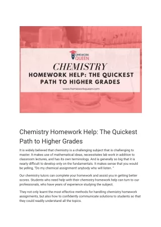 Chemistry Homework Help_ The Quickest Path to Higher Grades