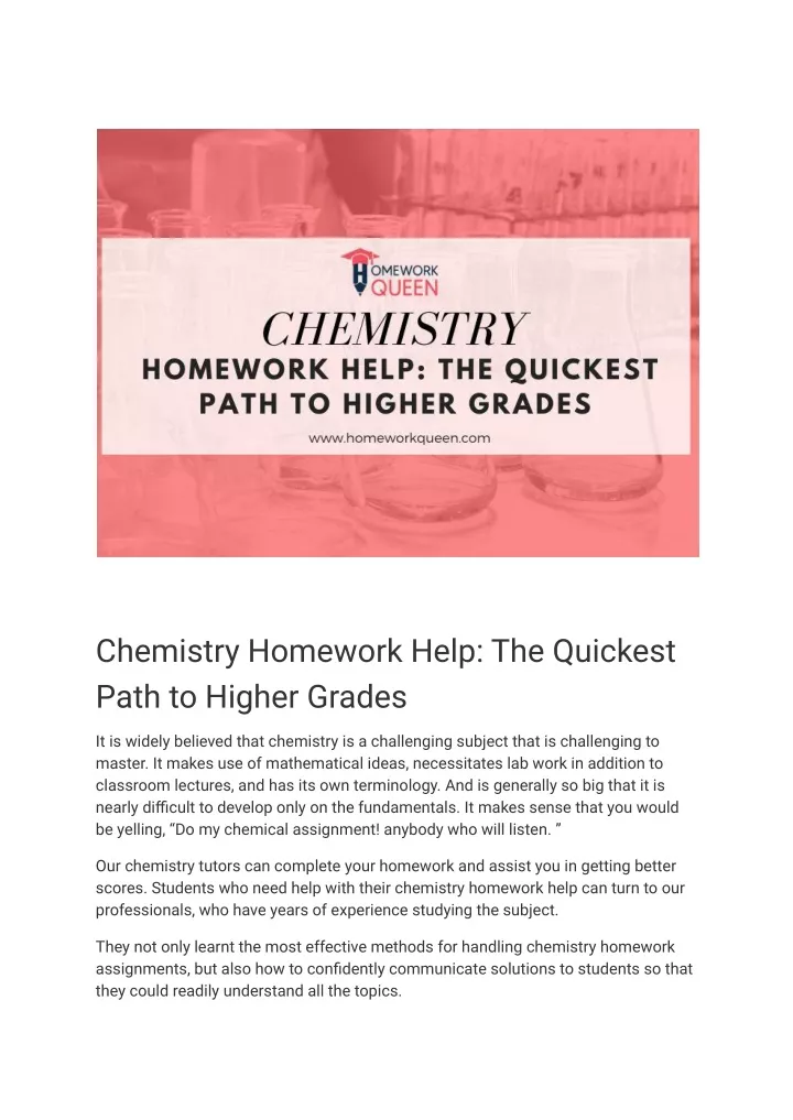 chemistry homework help the quickest path