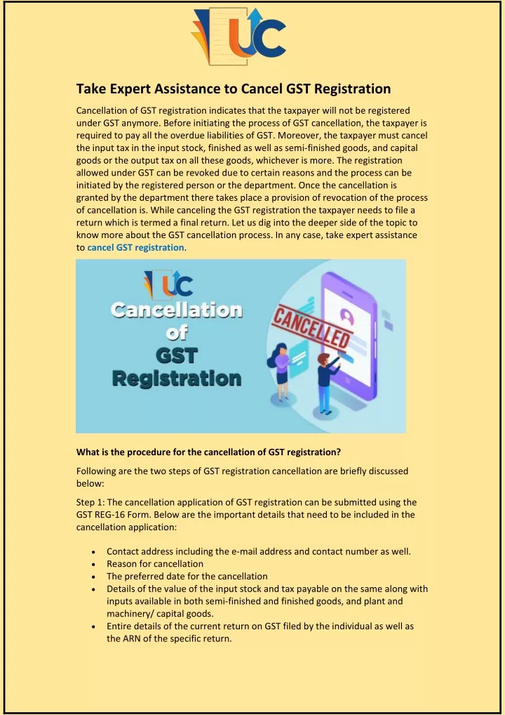 take expert assistance to cancel gst registration