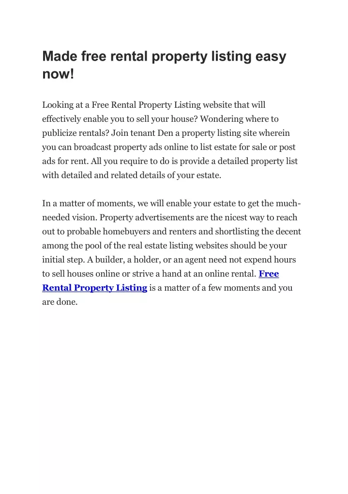 made free rental property listing easy now