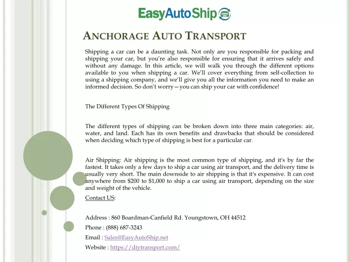 anchorage auto transport