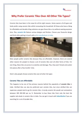 why prefer ceramic tiles over all other tile types