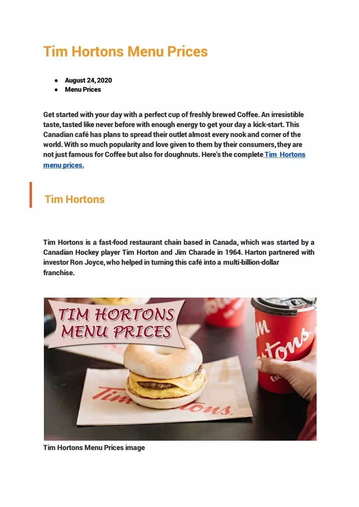 tim hortons menu prices