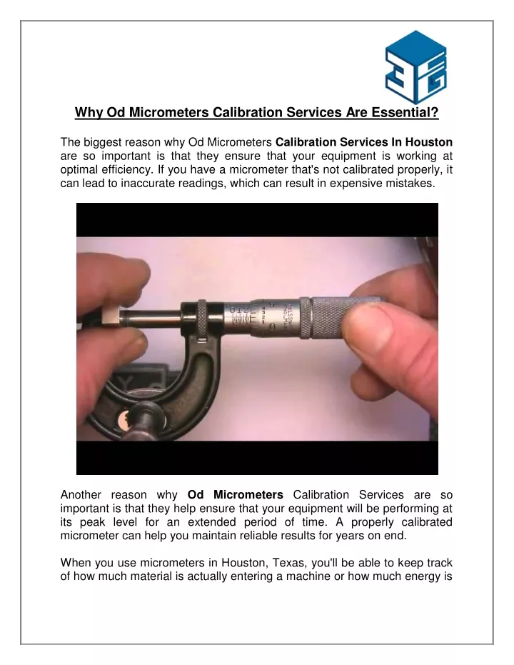 why od micrometers calibration services