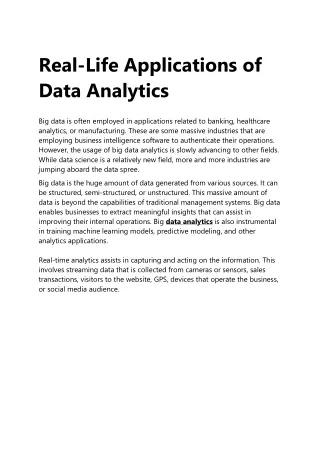 Real-Life Applications of Data Analytics