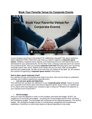 Book Your Favorite Venue for Corporate Events