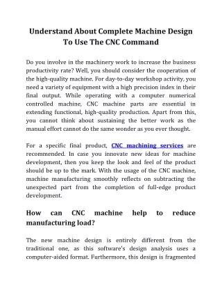 Understand About Complete Machine Design To Use The CNC Command