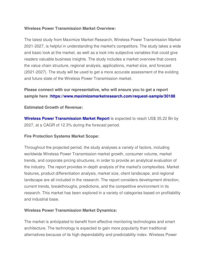 wireless power transmission market overview
