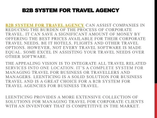 B2B System for Travel Agency