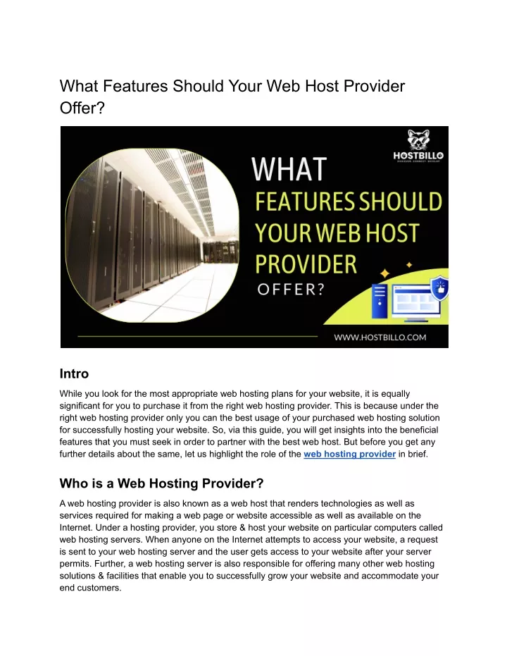what features should your web host provider offer