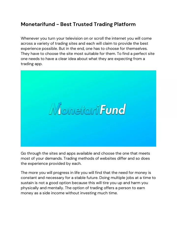 monetarifund best trusted trading platform