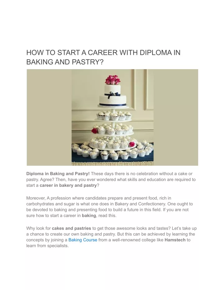 how to start a career with diploma in baking