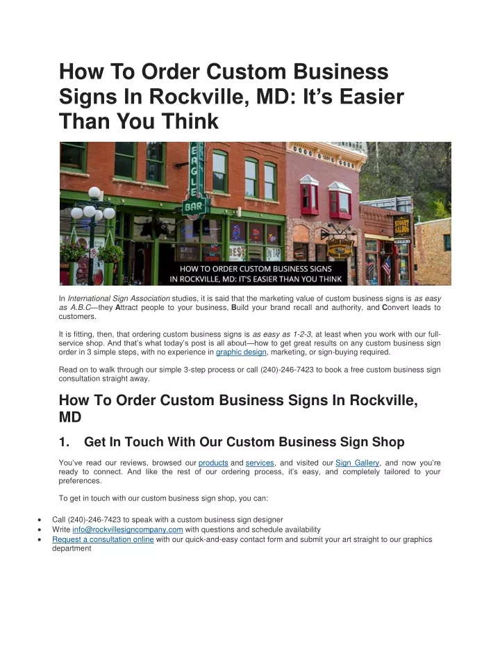 how to order custom business signs in rockville
