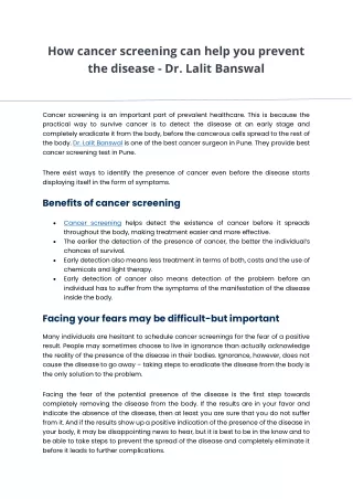 how cancer screening can help you prevent