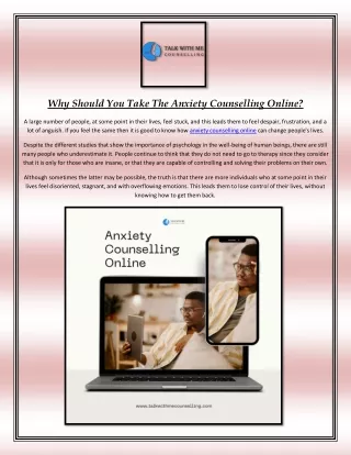 Why Should You Take The Anxiety Counselling Online
