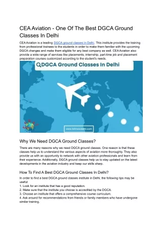 CEA Aviation - One Of The Best DGCA Ground Classes In Delhi
