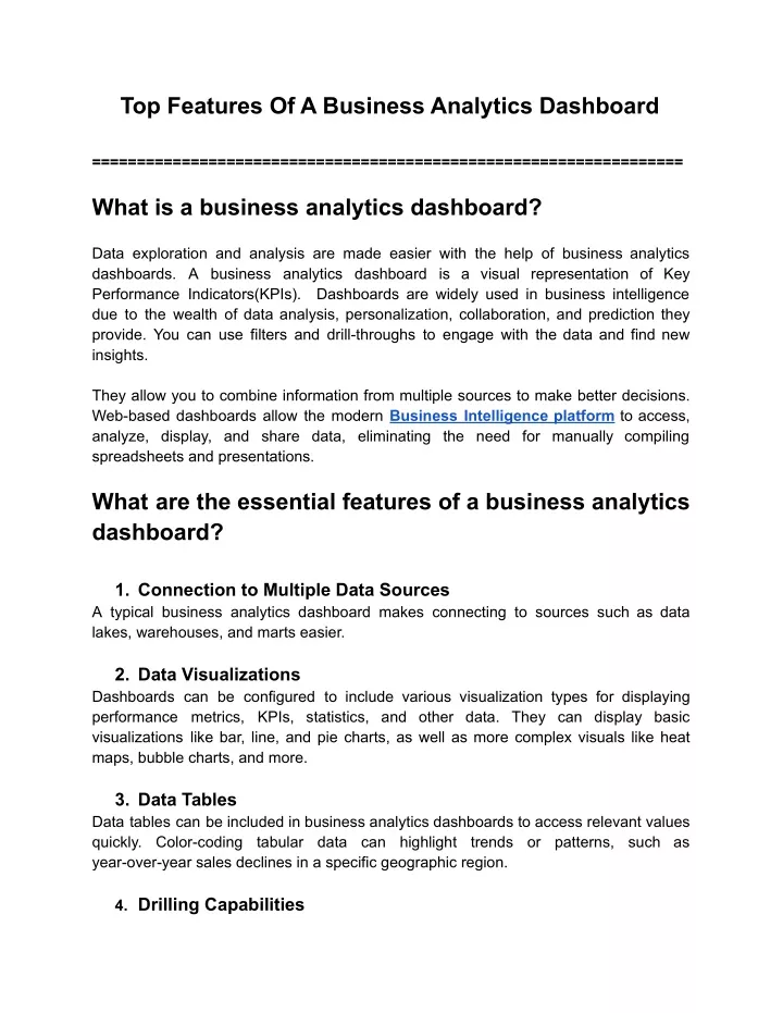 top features of a business analytics dashboard