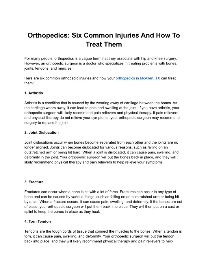 orthopedics six common injuries and how to treat