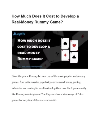 How Much Does It Cost to Develop a Real-Money Rummy Game?