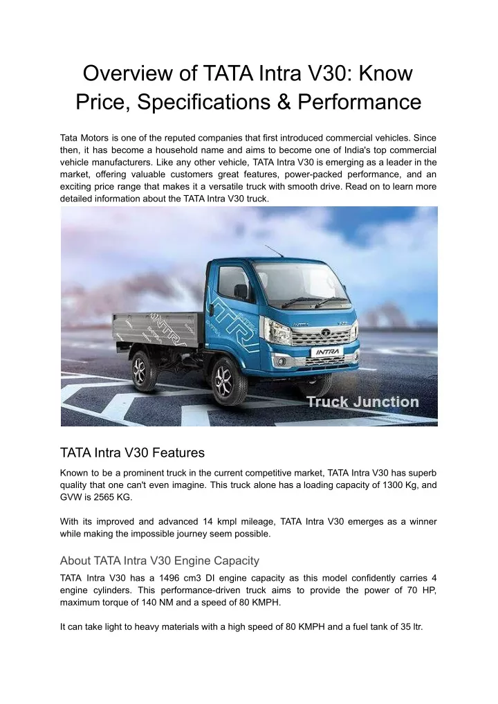 overview of tata intra v30 know price