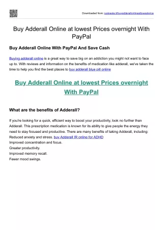 Buy Adderall Online at lowest Prices overnight With PayPal