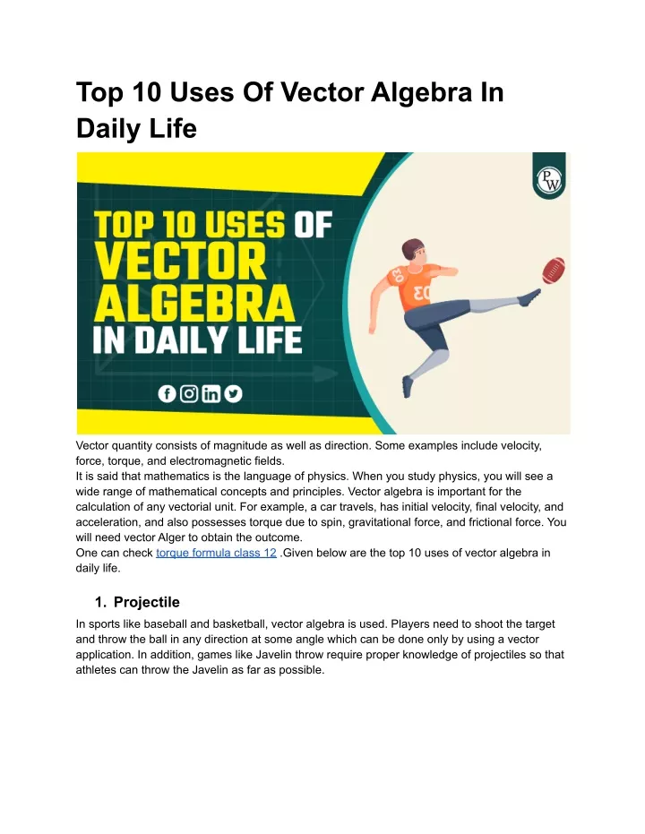 top 10 uses of vector algebra in daily life