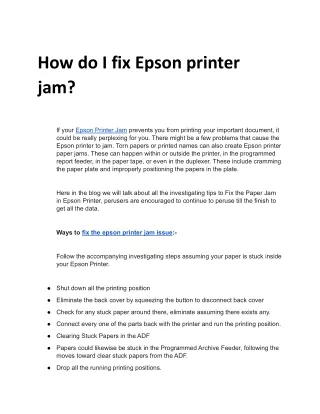 how do i fix epson printer jam