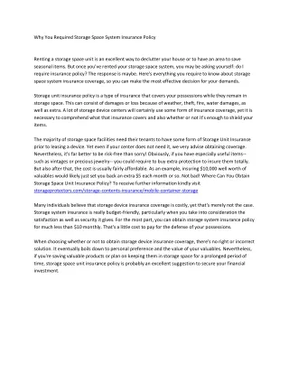 why you required storage space system insurance