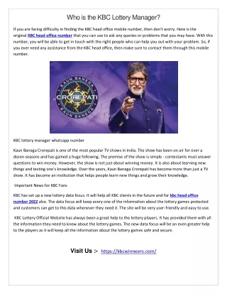 who is the kbc lottery manager