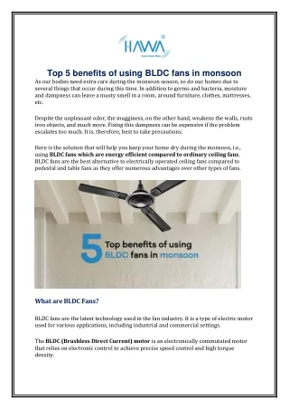 Top 5 benefits of using BLDC fans in monsoon