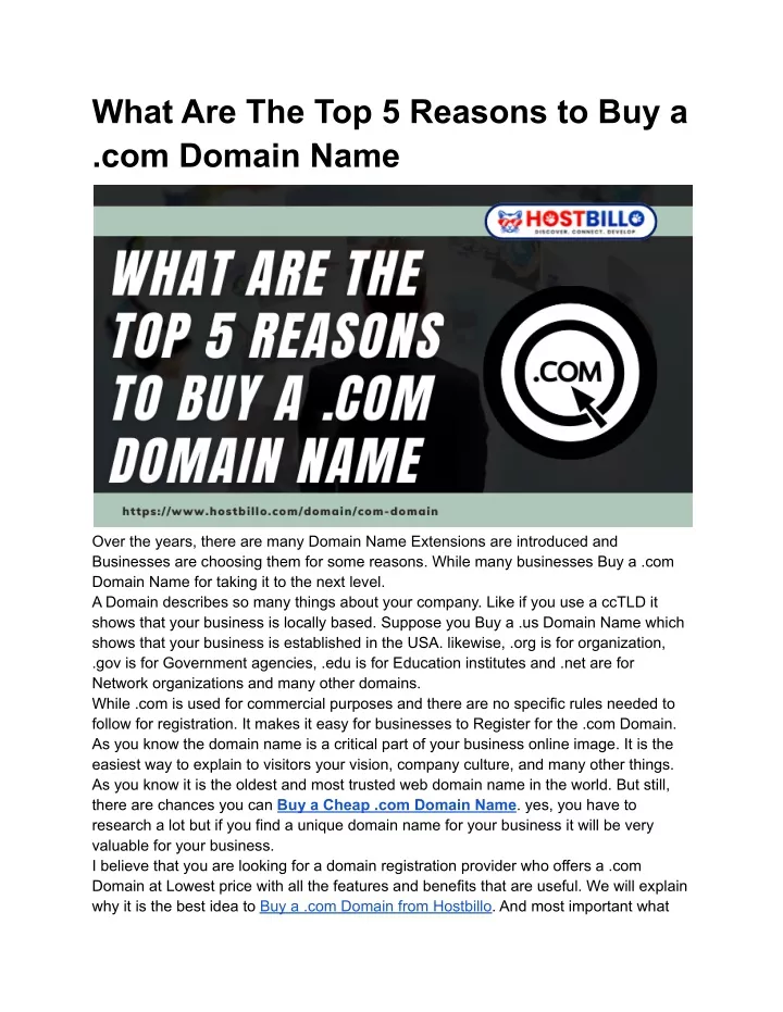 what are the top 5 reasons to buy a com domain