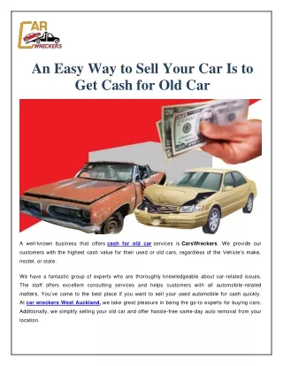 An Easy Way to Sell Your Car Is to Get Cash for Old Car