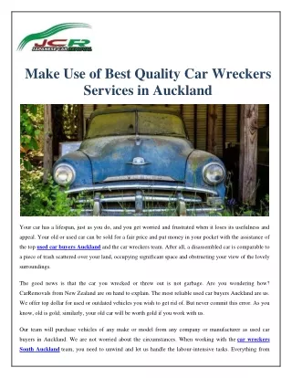 Make Use of Best Quality Car Wreckers Services in Auckland