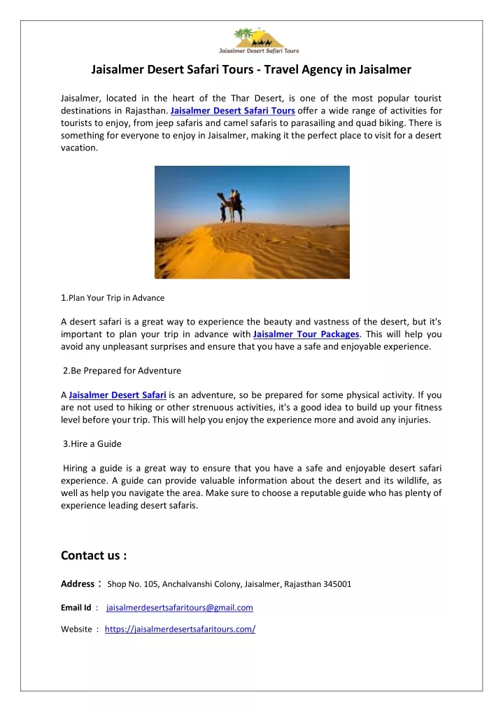 jaisalmer desert safari tours travel agency