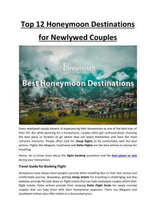 Top 12 Honeymoon Destinations for Newlywed Couples