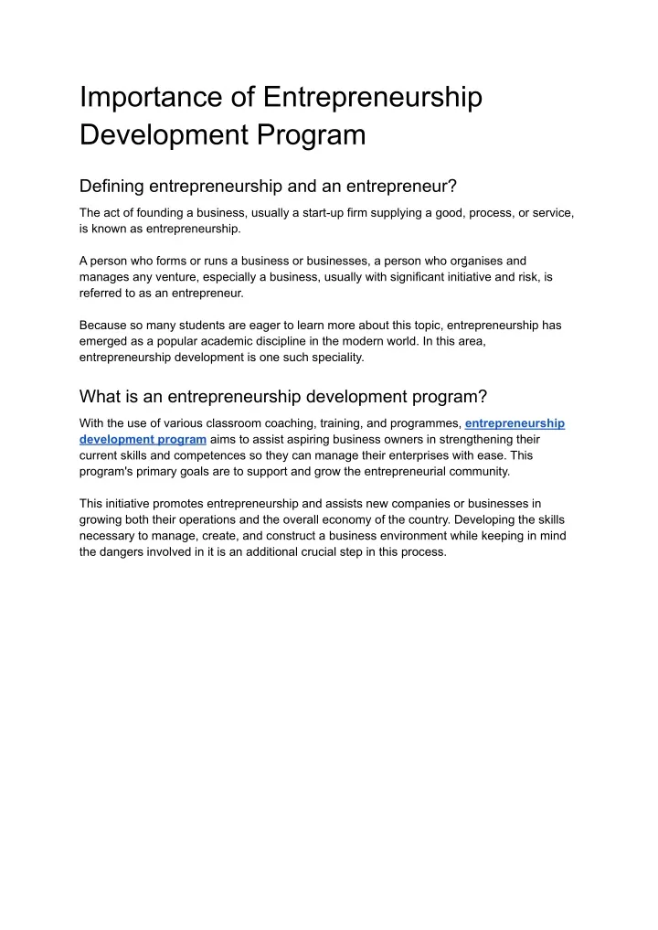 importance of entrepreneurship development program